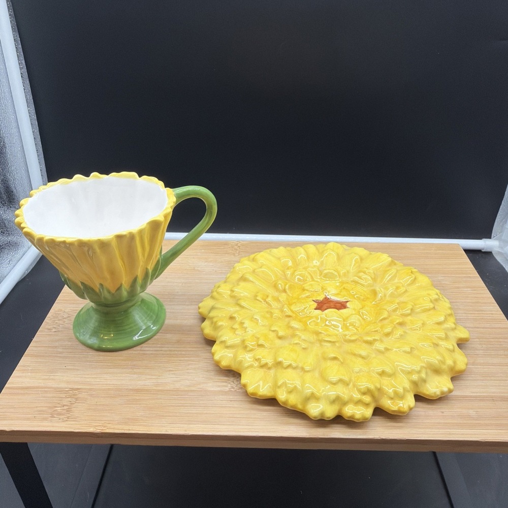 Vintage Teleflora Sunflower Coffee Tea Cup + Saucer